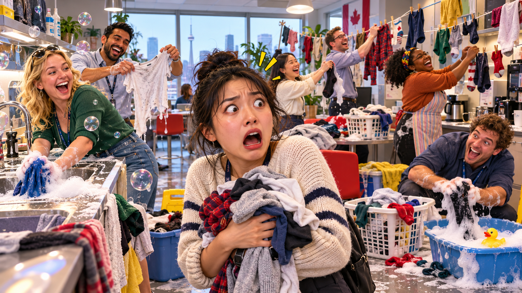 美剧学英语：wash dirty linen in public - 加拿大办公室同事说“别在公共场合洗脏衣服”，我差点问他：公司洗衣房在哪？