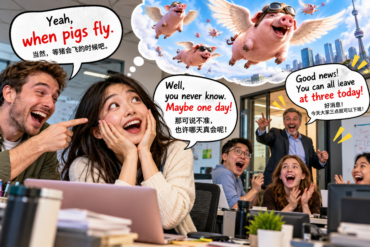 美剧说英语：when pigs fly - 加拿大办公室同事说“when pigs fly”，我竟然认真查起了飞猪……