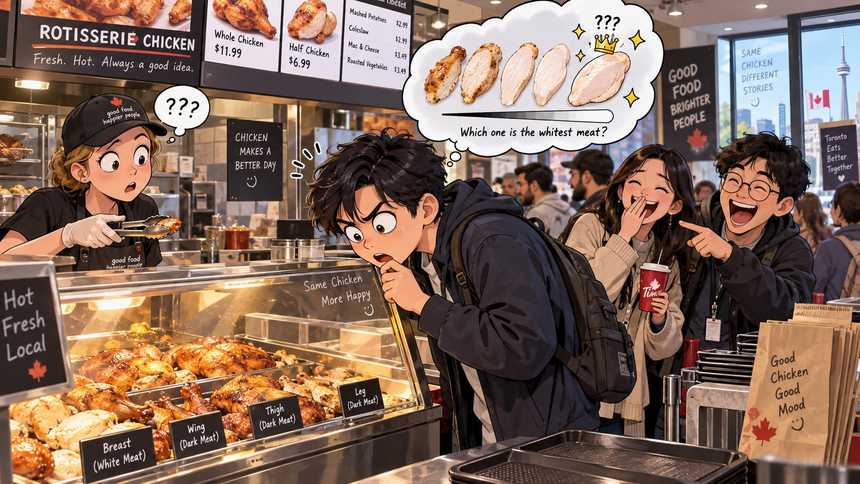 美剧学英语:white meat - 加拿大公司食堂问我要“white meat”,我低头找了半天哪块肉最白……