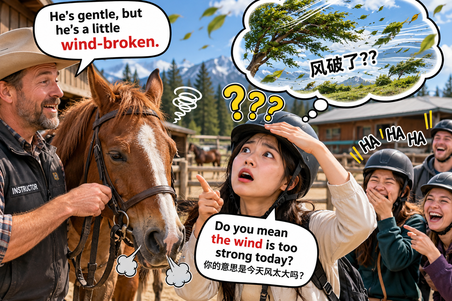 美剧学英语：wind broken - 加拿大骑马课上，教练说这匹马“wind-broken”，我抬头看了半天风……