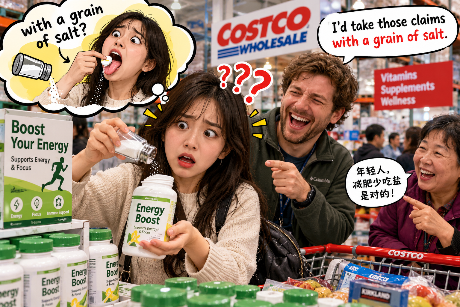 美剧说英语:with a grain of salt - 加拿大Costco买东西,同事说“with a grain of salt”,我竟然跑去找盐……