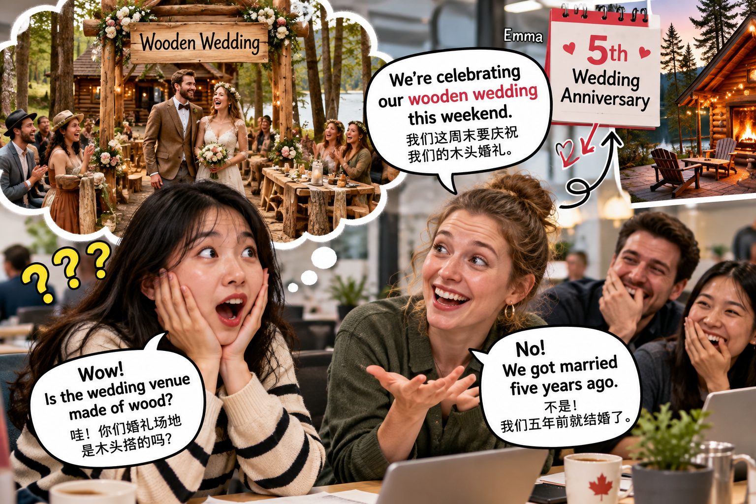 美剧说英语：wooden wedding - 加拿大朋友说要过“wooden wedding”，我还以为他们要在木屋里办婚礼