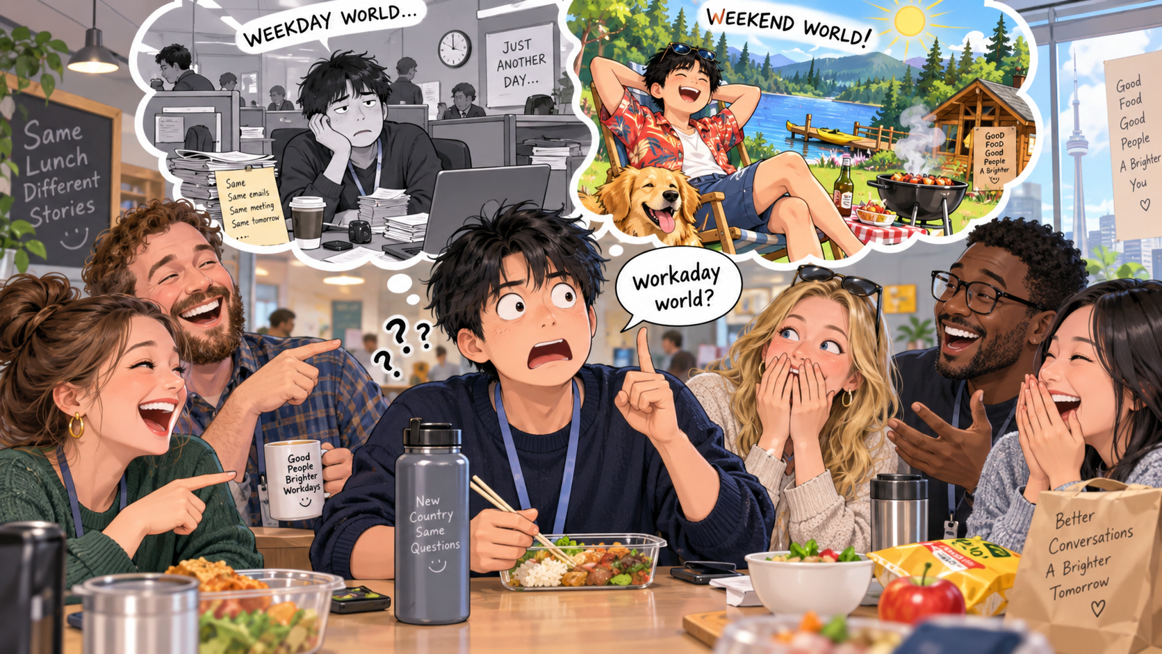 美剧学英语：workday - 加拿大办公室午餐，同事说想逃离 workaday world，我认真问：周末那个世界在哪？
