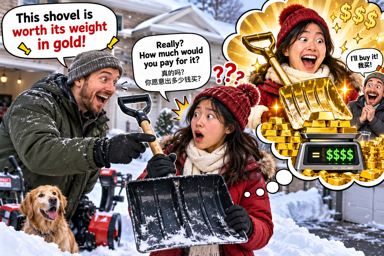 美剧说英语:worth its weight in gold - 加拿大邻居说我的雪铲“值一铲子黄金”,我差点问他要不要买……
