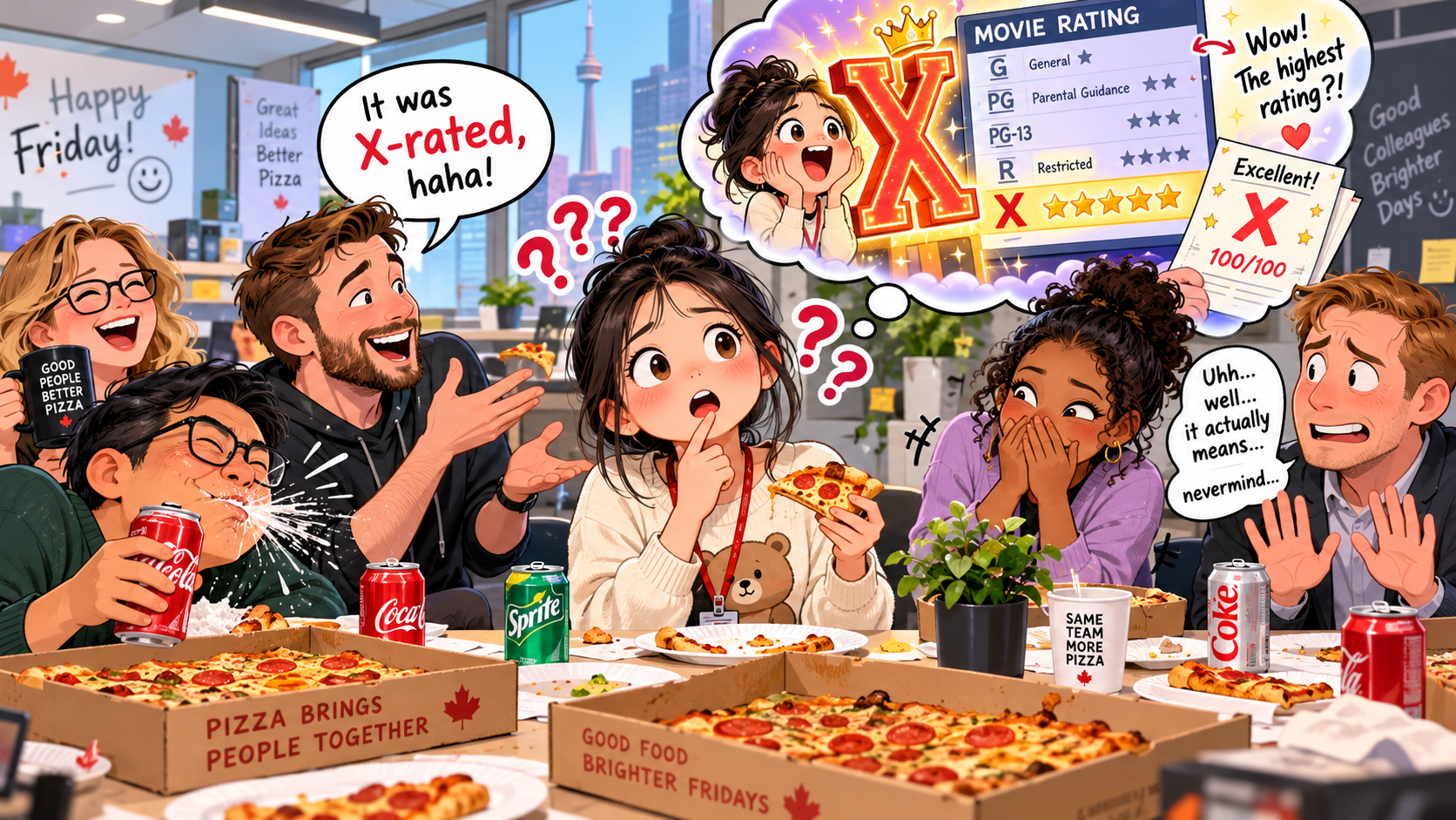 美剧说英语:X-rated - 加拿大办公室聚餐时,同事说这笑话有点“X-rated”,我还问:X是最高级吗?