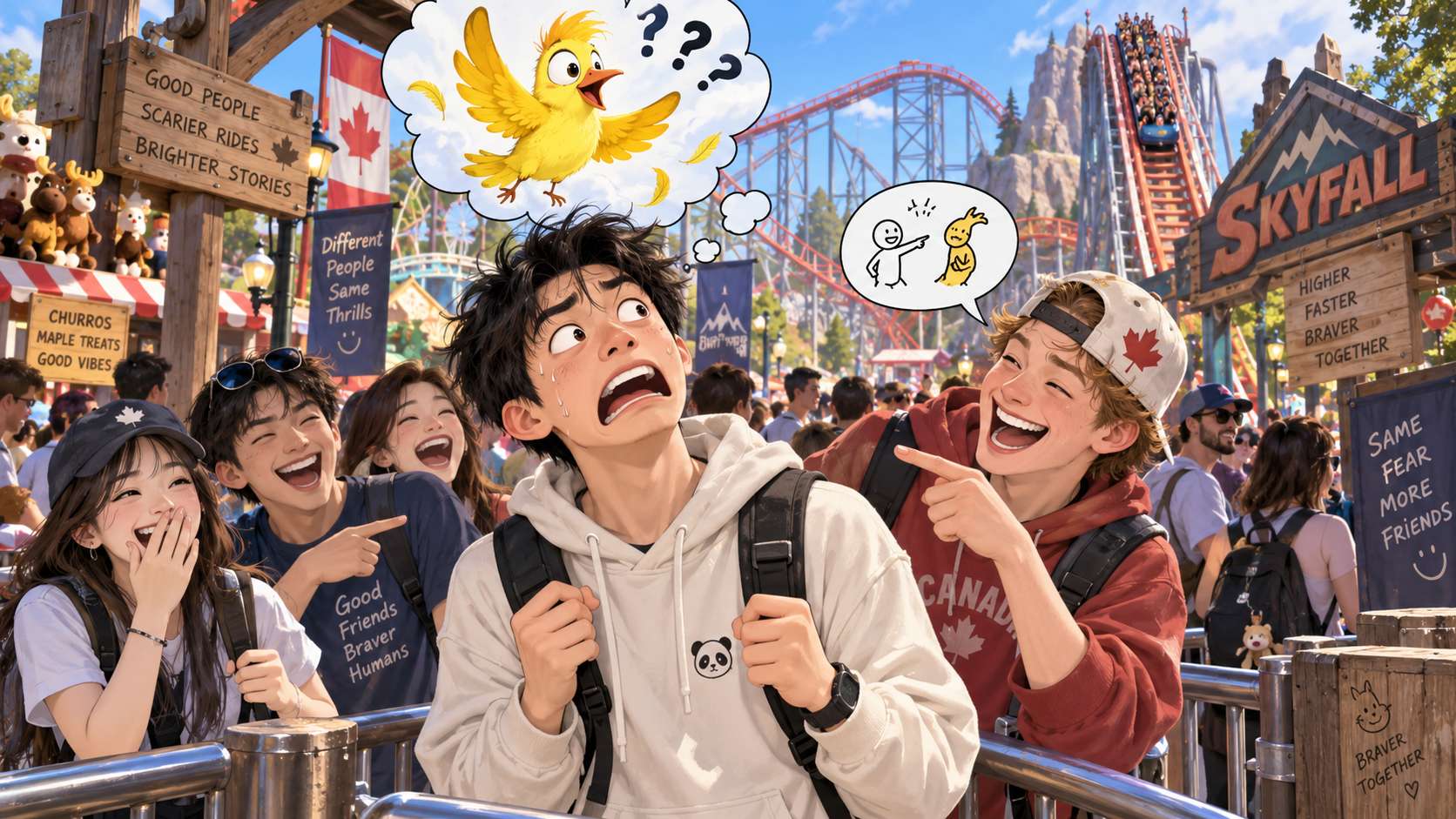 美剧学英语：yellow bird - 加拿大游乐园排队时，他说我“yellow”，我居然开始找鸟……