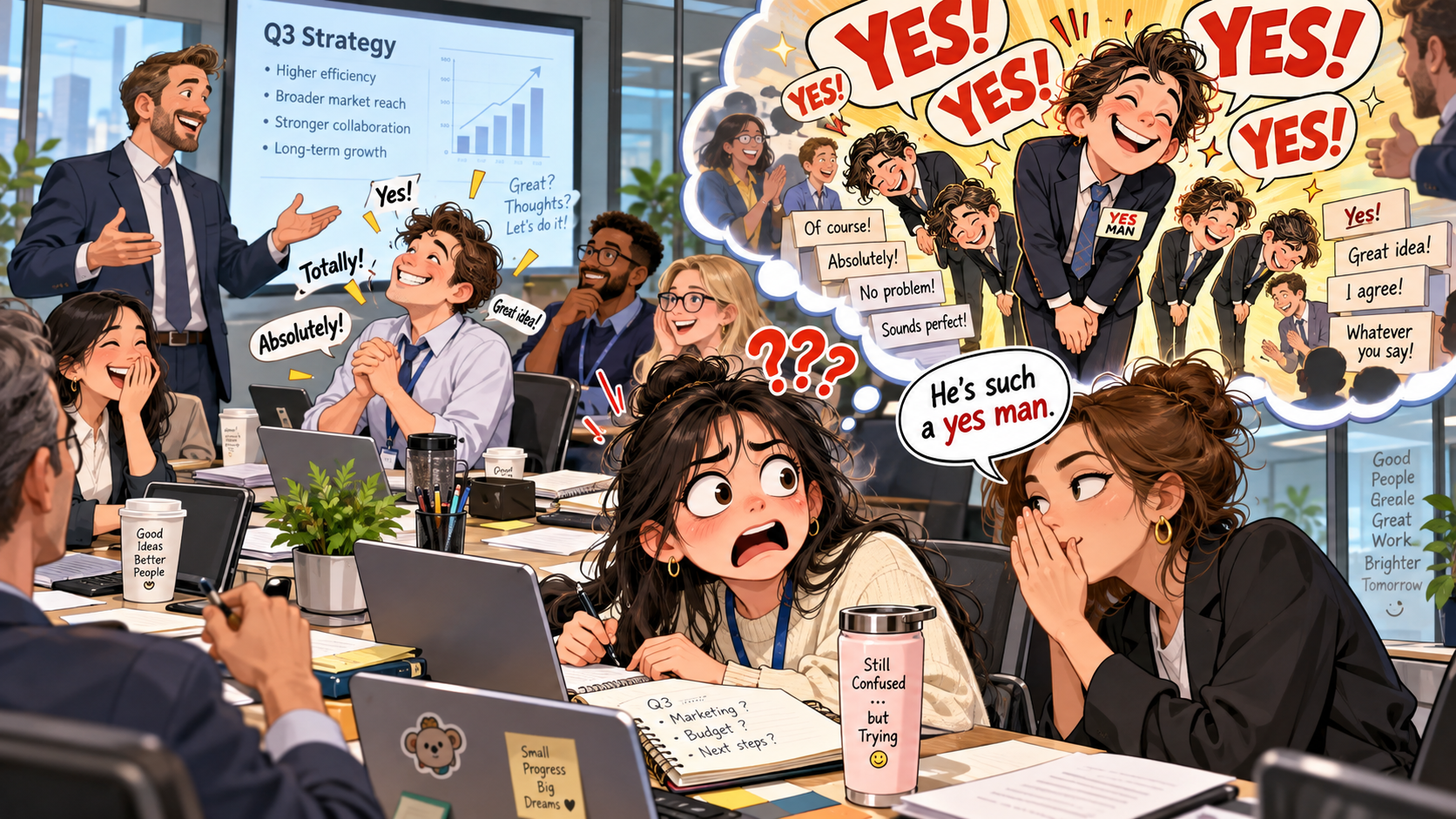 美剧说英语:yes man - 加拿大办公室开会,同事叫他“yes man”,我还以为是在夸他特别有礼貌