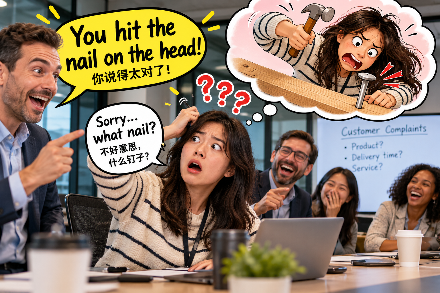 美剧说英语：you hit the nail on the head - 加拿大办公室开会，同事夸我一句英语，我却以为他在说装修……