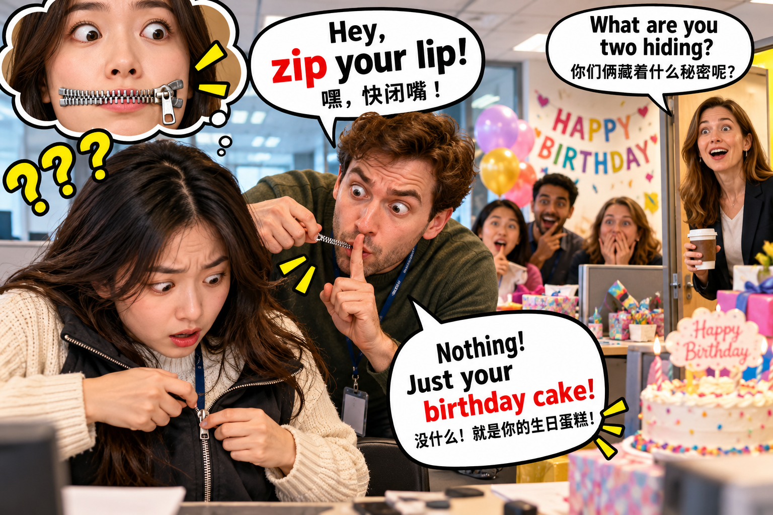美剧说英语:zip one's lip - 加拿大办公室同事让我“zip your lip”,我竟然低头找起了拉链……